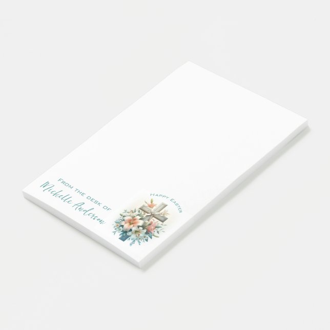 Beautiful Cross with Easter Lilies Personalized Post-it Notes (Angled)