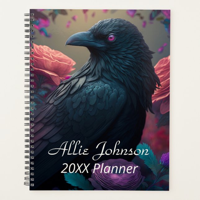 Beautiful Crow and Roses Personalized  Planner (Front)