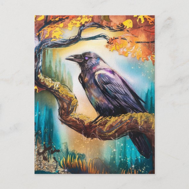 Beautiful Crow on a Tree Branch Postcard (Front)