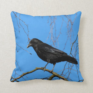 Beautiful Crow on Perch in a Tree Throw Pillow