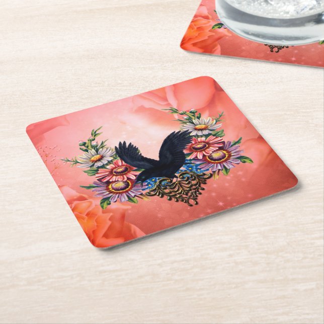 Beautiful crow square paper coaster (Angled)