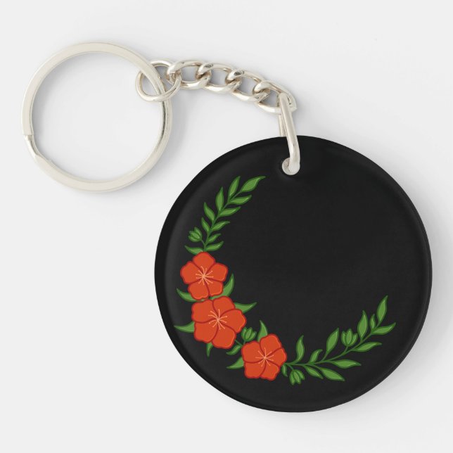 Beautiful Crown Crescent of Red Flowers Keychain (Front)