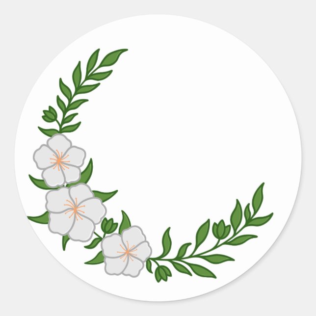 Beautiful Crown Crescent of White Flowers Classic Round Sticker (Front)
