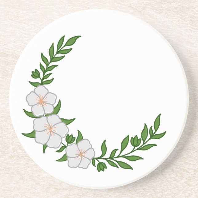 Beautiful Crown Crescent of White Flowers Coaster (Front)
