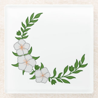 Beautiful Crown Crescent of White Flowers Glass Coaster