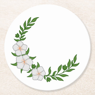 Beautiful Crown Crescent of White Flowers Round Paper Coaster