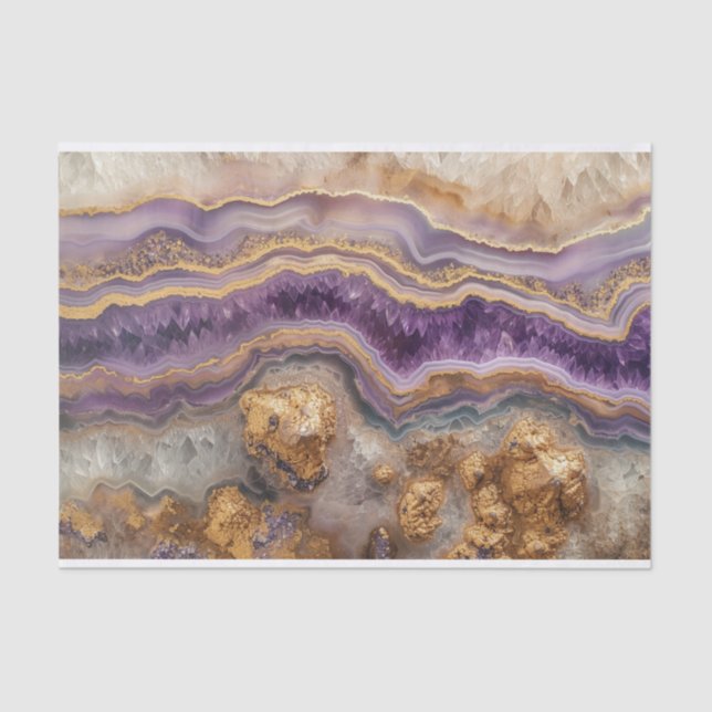 Beautiful crystal geode agate in amethyst and gold tissue paper (Front)