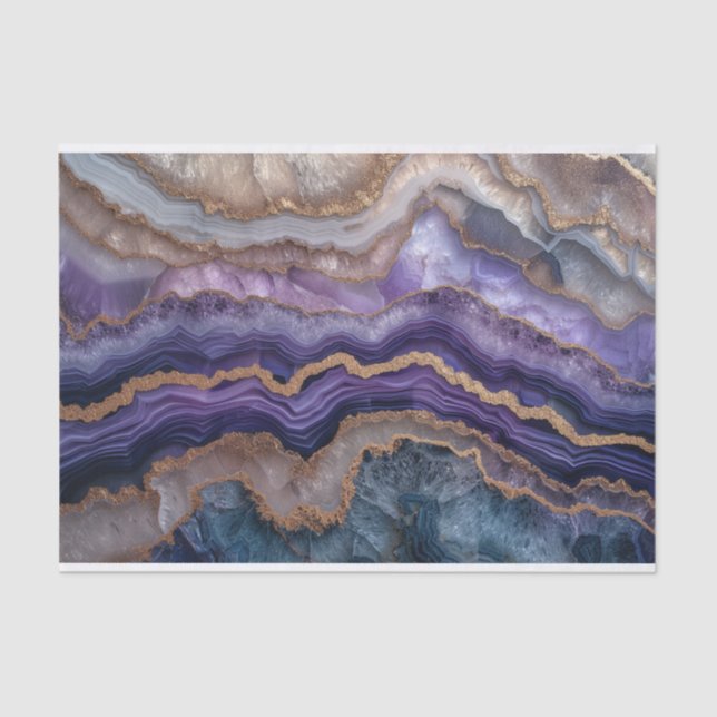 Beautiful crystal geode agate in purple and gold tissue paper (Front)