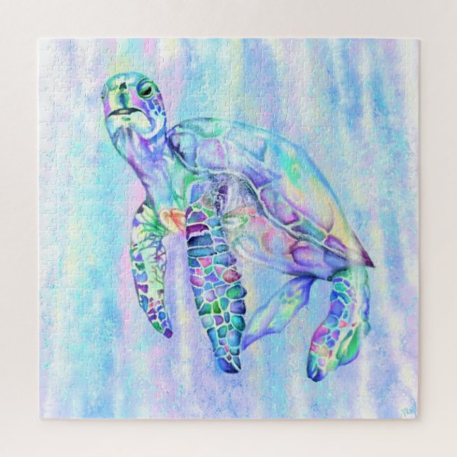 Beautiful Curious Water Turtle Watercolor Painting Jigsaw Puzzle (Vertical)