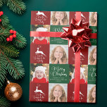 Beautiful Custom Christmas Photo Family Red Green Wrapping Paper<br><div class="desc">Beautiful red and green personalized Christmas photo wrapping paper for your family. Customize this holiday gift wrap with your kids photos next to the elegant reindeer leaping over the words Tis the Season to be Jolly. Add your custom from text under Merry Christmas in lovely white calligraphy.</div>