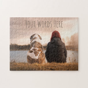 Beautiful Custom Dog and Owner Looking at Lake Jigsaw Puzzle