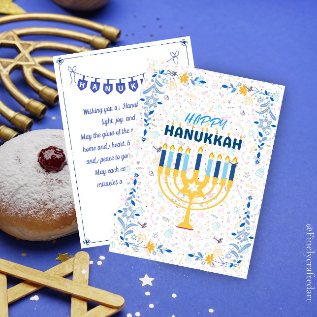 Beautiful Custom Message Blue Happy Hanukkah Holiday Card (Creator Uploaded)