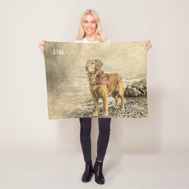 Beautiful Custom Name Golden Retriever Fleece Blanket (In Situ)