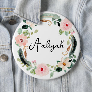 Beautiful Custom Name Monogram Floral Wreath 6 Inch Round Button