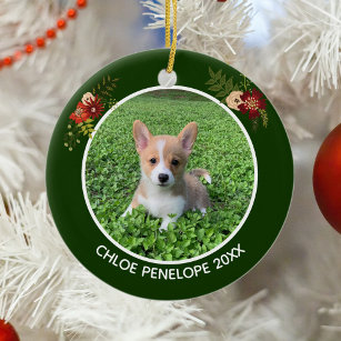Beautiful Custom Pet Photo Keepsake Christmas Ceramic Ornament