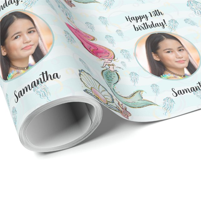 Beautiful Custom Photo Text Mermaid Under the Sea  Wrapping Paper (Roll Corner)