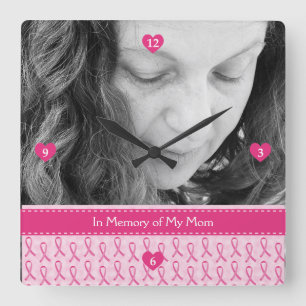 Beautiful Custom Pink Ribbon Memorial Square Wall Clock