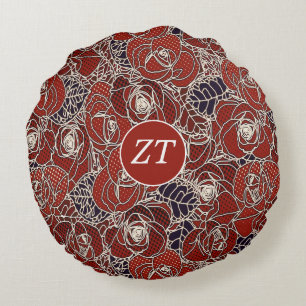 Beautiful Custom Red White Black Floral  Round Pillow