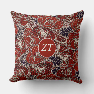 Beautiful Custom Red White Black Floral Throw Pillow