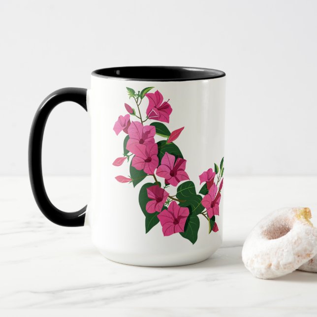 Beautiful Customized Floral Magic Coffee Mug (With Donut)
