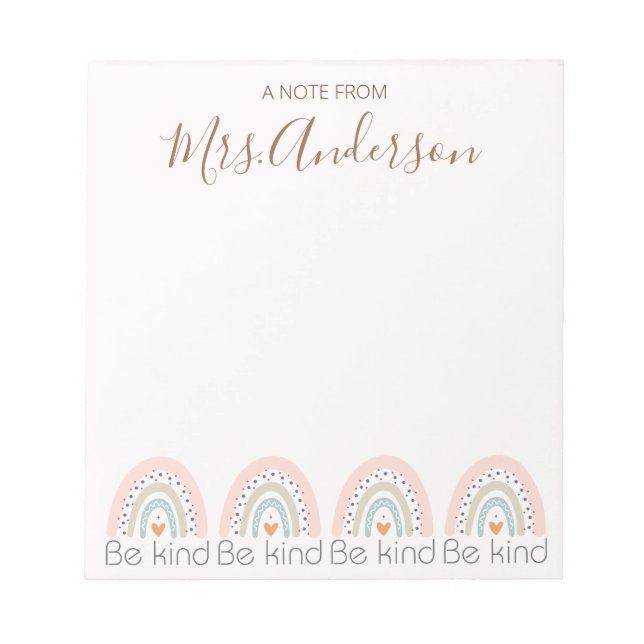 Beautiful Cute Boho Rainbow Teacher Appreciation  Notepad (Front)