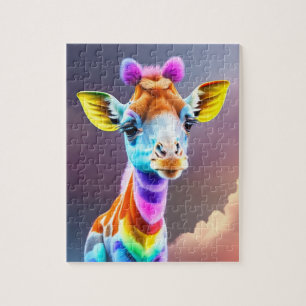 Beautiful Cute Colourful Giraffe Rainbow Colours Jigsaw Puzzle