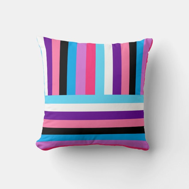 Beautiful Cute Colourful Pink Purple Blue Stripes Throw Pillow (Front)