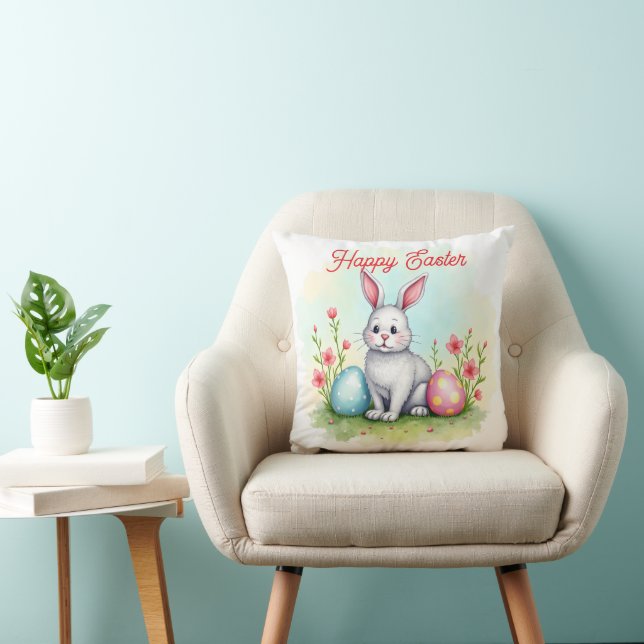Beautiful Cute Easter Bunny Collection Throw Pillow (Chair)