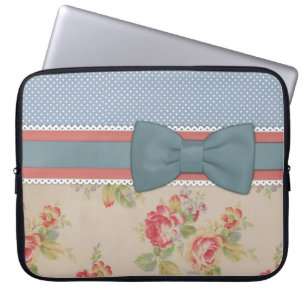 Beautiful cute elegant girly vintage flowers bow laptop sleeve