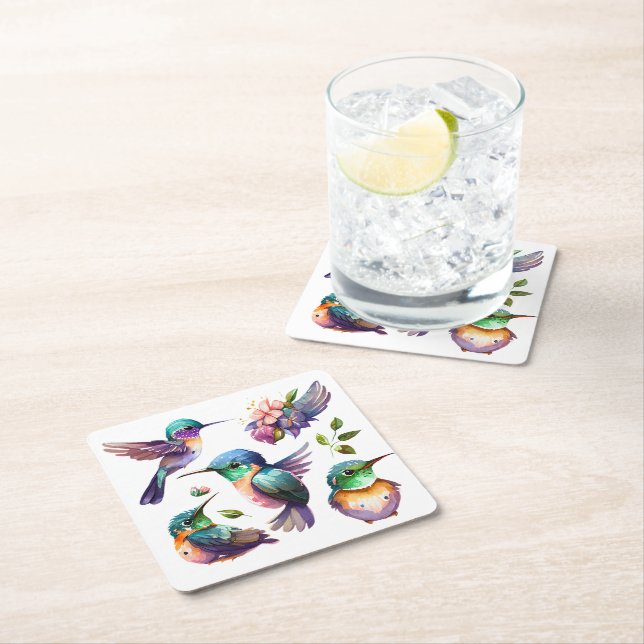 Beautiful & Cute Hummingbirds for Bird Lovers on   Square Paper Coaster (Insitu)