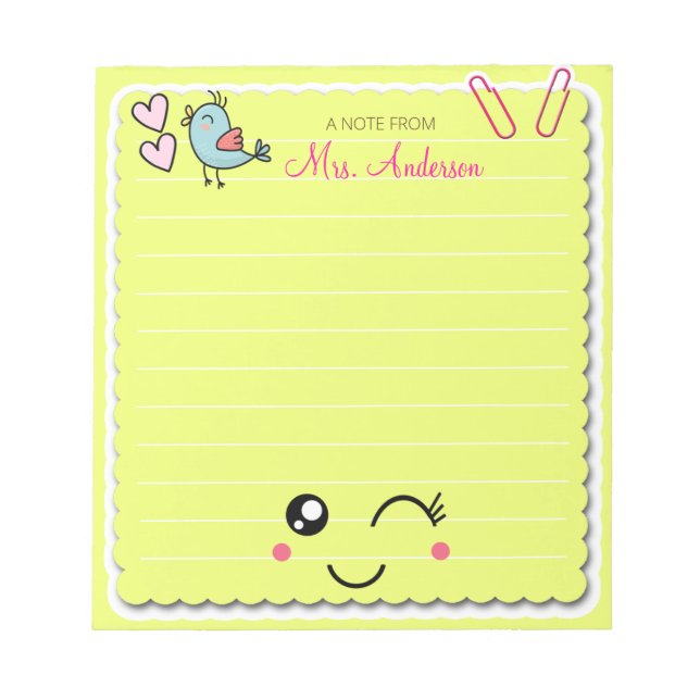 Beautiful Cute Light Green Teacher Appreciation  Notepad (Front)