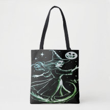 Beautiful Cute modern Green Witch Tote Bag 