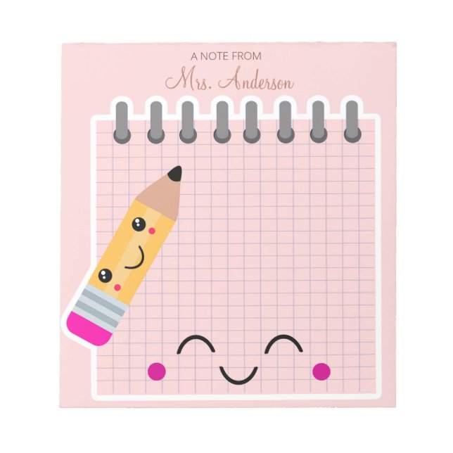 Beautiful Cute Pink Teacher Appreciation  Notepad (Front)