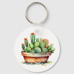 beautiful cute print cactus green potted keychain