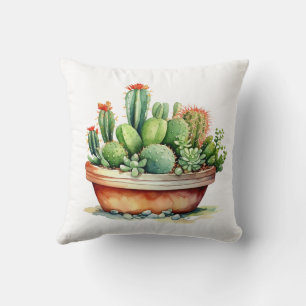 beautiful cute print cactus green potted throw pillow
