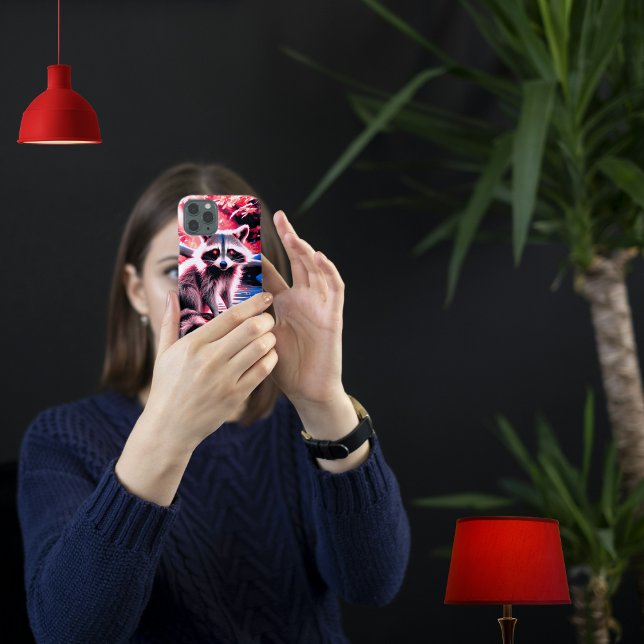 Beautiful Cute Raccoon Red Sparkle Eyes Woods Case-Mate iPhone Case (Crimson-Kissed Forest and a cute raccoon who is one with it - a most unusually beautiful phone case.)