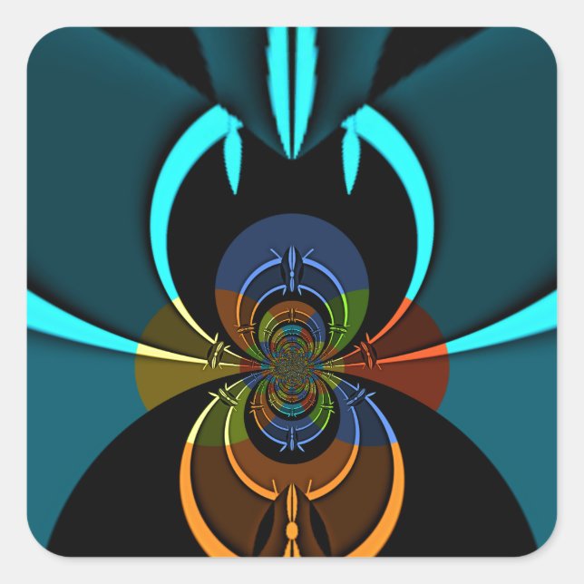 Beautiful Cyan Abstract Art Print Square Sticker (Front)