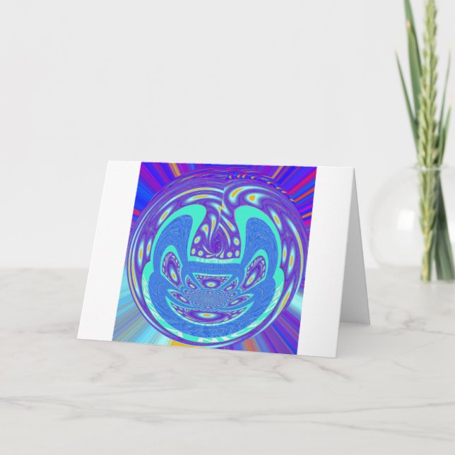 Beautiful cyan blue kaleidoscope vector art design card (Front)