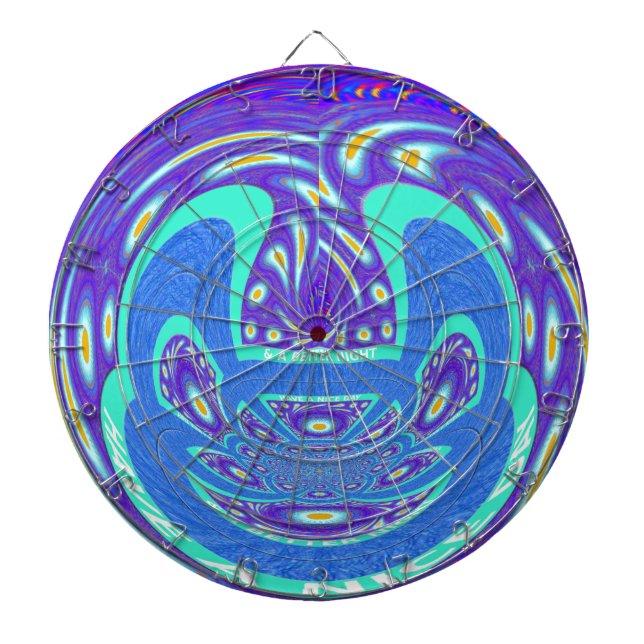 Beautiful cyan blue kaleidoscope vector art design dartboard (Front)