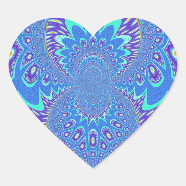 Beautiful cyan blue kaleidoscope vector art design heart sticker (Front)