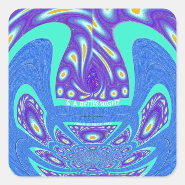 Beautiful cyan blue kaleidoscope vector art design square sticker (Front)