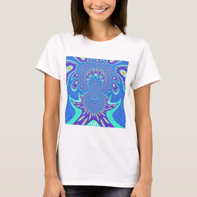 Beautiful cyan blue kaleidoscope vector art design T-Shirt (Front)