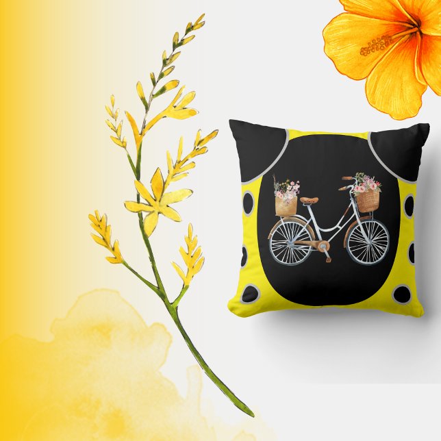 beautiful cycle with  black and yellow  background throw pillow (Creator Uploaded)
