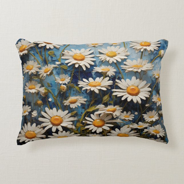 Beautiful daisies on blue background accent pillow (Front)
