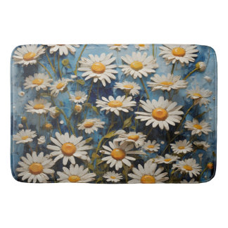 Beautiful daisies on blue background bath mat