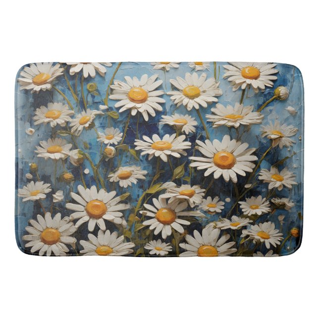 Beautiful daisies on blue background bath mat (Front)