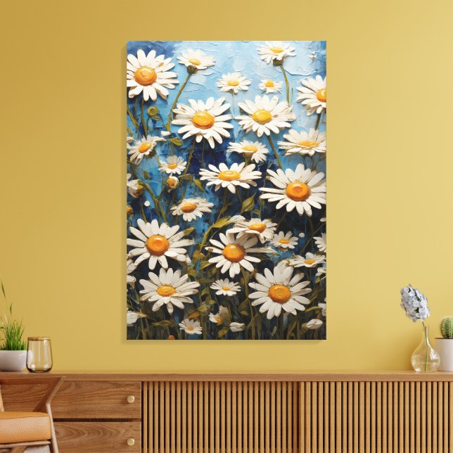 Beautiful daisies on blue background canvas print (Insitu(LivingRoom))