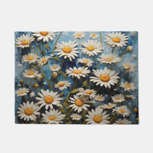 Beautiful daisies on blue background doormat