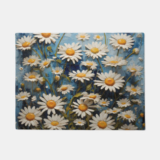 Beautiful daisies on blue background doormat