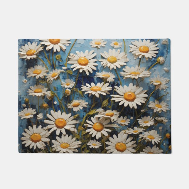 Beautiful daisies on blue background doormat (Front)